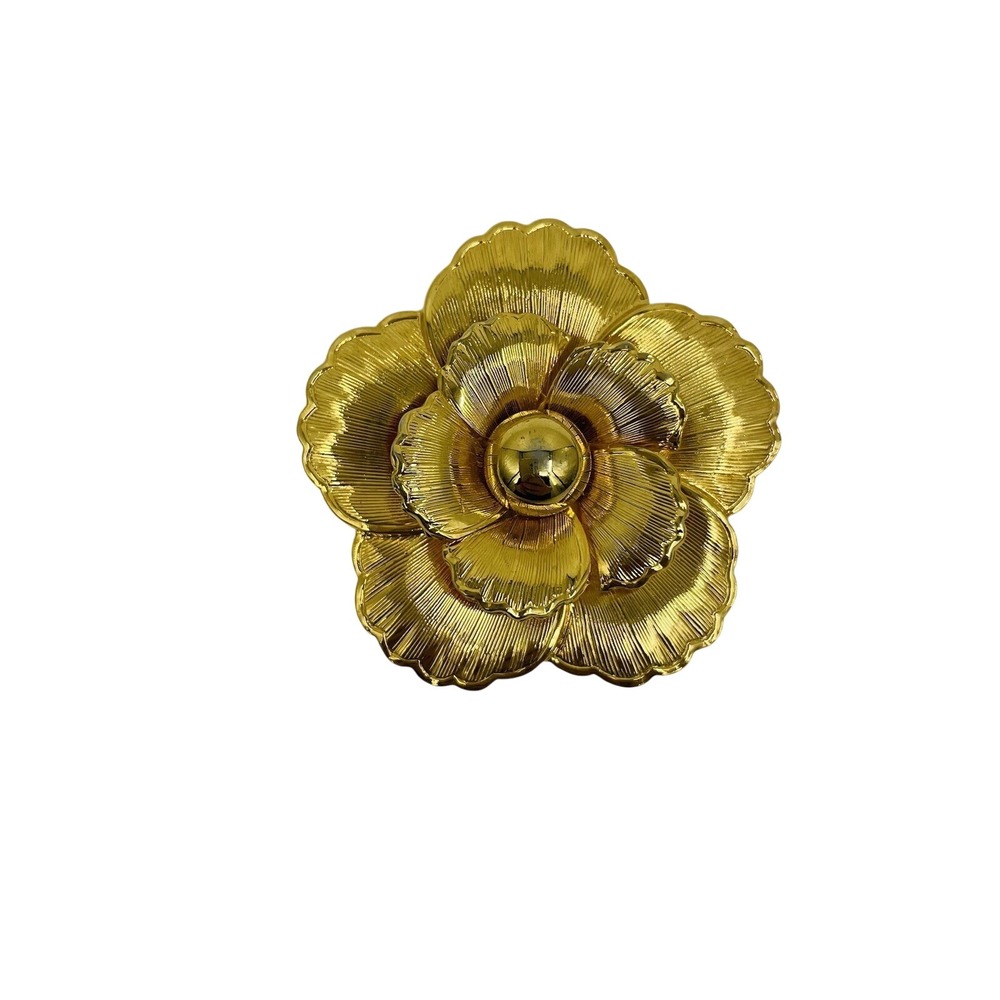 Lieba USA Vintage Gold Tone Textured Layered Flower Scarf Clip 1.5 Inch